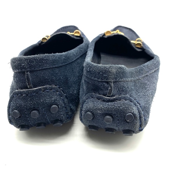 TORY BURCH NAVY BLUE GOLD SUEDE LEATHER COMFORT FLAT DRIVING LOAFER SHOES 8.5 - Picture 3 of 4